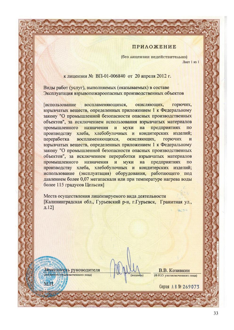 Приложение к лицензии ВП-01-006840